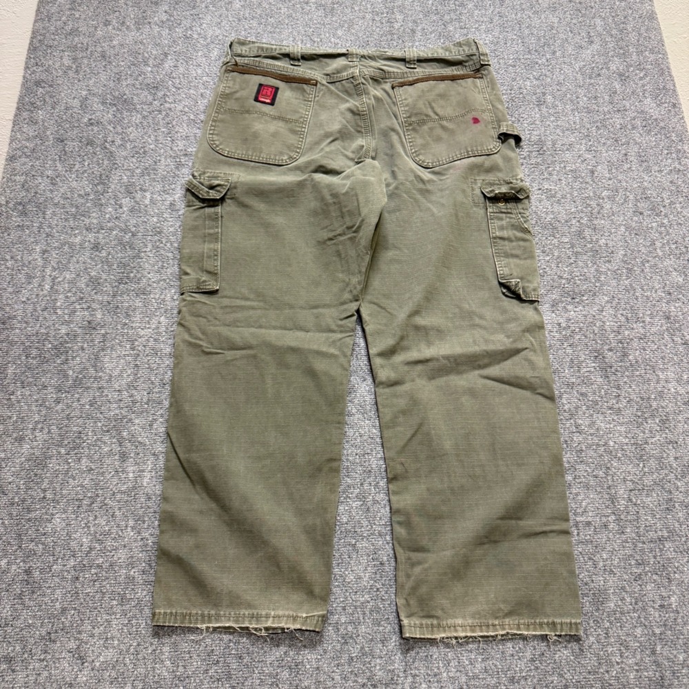 VTG Wrangler Ripstone Carpenter Pants Men's 36x30 Green Faded Cargo Pants